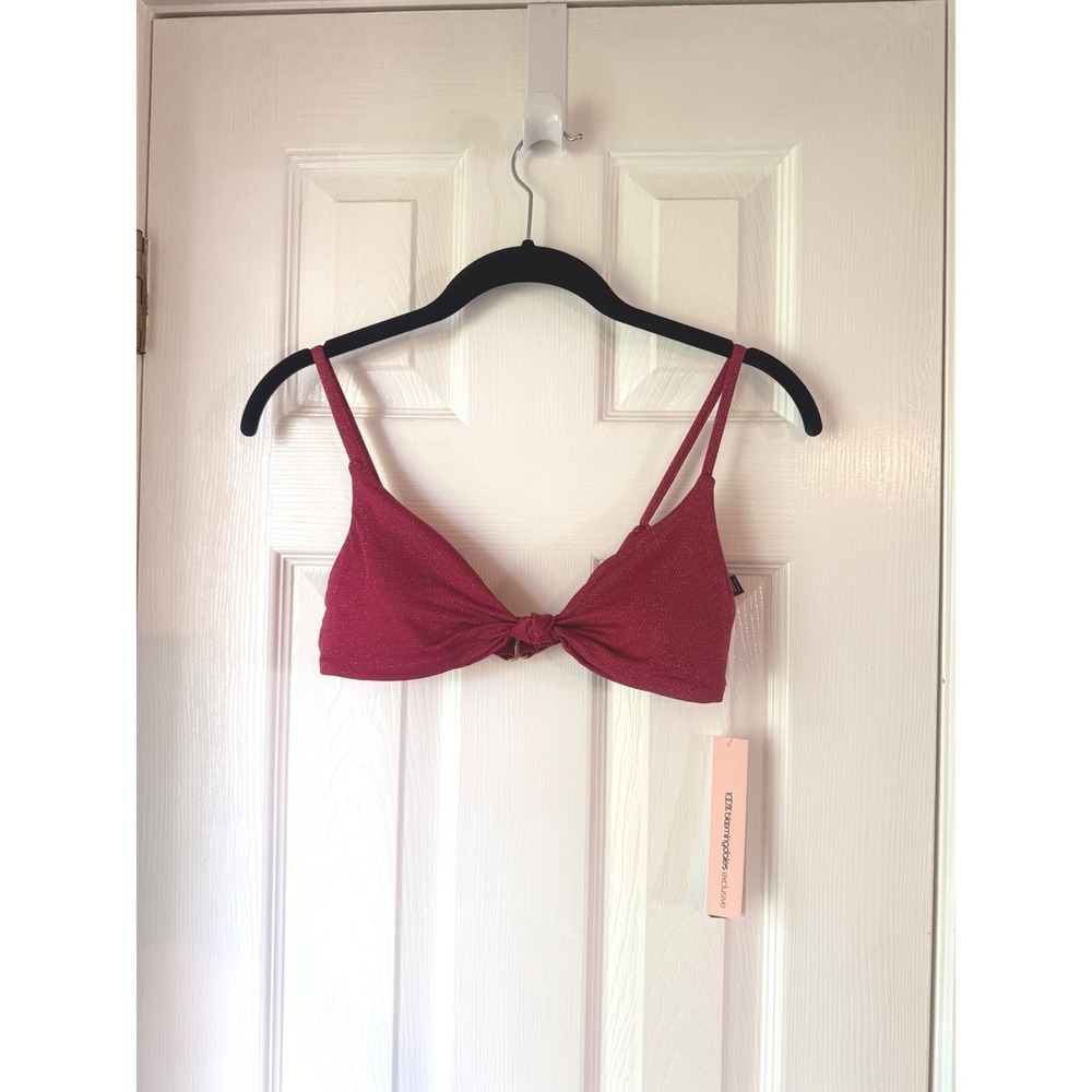 AQUA Swim Knot Bralette Bikini Top Burgundy Metallic XL Bloomingdale's Exclusive